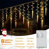 11.5 ft Christmas Icicle String Lights with 96 LEDs, 16 Drops and 8 Lighting Modes