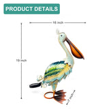 19" Solar Metal Pelican Garden Statue, 3D Glass Outdoor Bird Sculpture