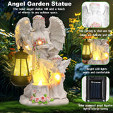 Solar Angel Garden Statue, 12.5" Outdoor Resin Angel Figurine with LED Lantern