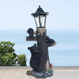 19" Solar Bear Family Welcome Garden Statue, Resin Bear Tree Sculpture with LED Lights