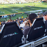 SitBax Padded Bleacher Seat with 360° Swivel, Reclining Backrest, Head Pillow & Backpack Straps – Portable Stadium Chair for Bleachers, Sports Events & Outdoor Seating