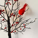 Vintage Glowing Tree with Cardinals 21", LED Lighted Bonsai Tree with Berries