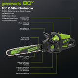 Greenworks 80V 18-Inch Cordless Chainsaw Kit – Battery Powered Chainsaw with 4Ah Battery, Charger, Case &amp; Extra Chains