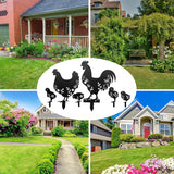6-Pc Metal Chicken Yard Art Garden Stakes, Black Rooster, Hen & Chicks Silhouette Set