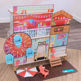KidKraft Ferris Wheel Fun Beach House Wooden Dollhouse – 360° Two-Sided Play & 19 Accessories
