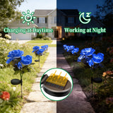 2 Pack Solar Blue Rose Garden Lights – 5-Rose LED Solar Flower Stake Lights