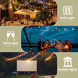 DAYBETTER 100 ft Solar Outdoor String Lights with 50 ST38 Shatterproof LED Bulbs, USB & Solar Powered Patio Lights
