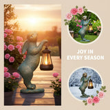 Solar Rabbit Garden Statue with Lantern, Bronze Resin Bunny Outdoor Décor