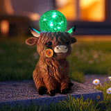 HONGLAND 10" Solar Highland Cow Garden Statue, Weatherproof Resin Cow Sculpture