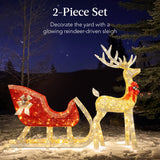 Best Choice Products 4-Foot Lighted Christmas Reindeer and Sleigh Outdoor Décor Set with 205 LED Lights