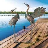 42" H Metal Crane Garden Statues,  Set of 2 Copper Patina Heron Sculptures