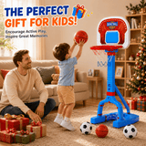 JoyStone 3-in-1 Kids Basketball Hoop and Soccer Goal Set, Adjustable 2'–4.5' with 2 Basketballs, 2 Soccer Balls and Pump