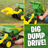 John Deere 18-Inch 2-in-1 Dig Rig Toy Dump Truck, Motorized Lights & Sounds