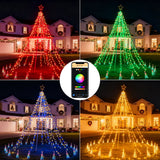 12 ft Smart Outdoor Christmas Tree Waterfall Lights, 720 RGB & Warm White LEDs