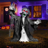 2.3 Ft Animated Zombie Groundbreaker Decor, Motion Sound LED Eye Mouth Arm Prop