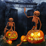 2-Pack 14.9" Halloween Pumpkin Skeleton Decorations with Posable Joints & Hanging Strings