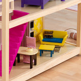KidKraft So Chic Wooden Dollhouse – 3 Levels, 10 Rooms, Wheeled Base & 46 Accessories