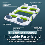 Hydro-Force 4-Person Inflatable Party Island, Connectable Water Float with Mesh
