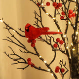 Vintage Glowing Tree with Cardinals 21", LED Lighted Bonsai Tree with Berries