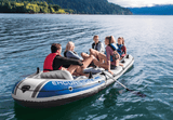 Intex Excursion Inflatable 5 People Boat Set with Oars, Pump, Fishing Rod Holders & Motor Mount Fittings