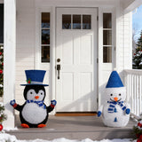 Lighted Snowman & Penguin Outdoor Christmas Decoration with 100 Warm White LED Lights