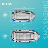 Intex Excursion 4 Inflatable Fishing & Rafting Boat Set with Oars, Pump & Rod Holders, 4-Person Boat