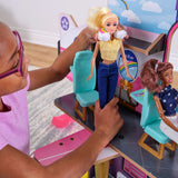 KidKraft Luxe Life 2-in-1 Wooden Airport & Jet Plane Doll Playset – 360° Spinning Base & 15+ Accessories