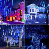 10-Tube 360 LED Meteor Shower Icicle String Lights, 14.44 ft Connectable Outdoor Falling Rain Lights