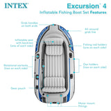 Intex Excursion 4 Inflatable Fishing & Rafting Boat Set with Oars, Pump & Rod Holders, 4-Person Boat