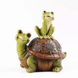 Resin Frog Garden Statue, Waterproof Couple Frogs on Turtle Outdoor Garden Figurine