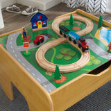 225-Piece KidKraft Reversible Wooden Activity Table – Building Brick Board, Train Set & Storage