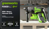 Greenworks 24V Brushless SDS-Plus Rotary Hammer Drill Kit with 4.0Ah USB Battery & Charger – 2J Impact Energy