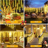Solar Meteor Shower Icicle Lights, 8 Tubes, 192 LEDs, 11.8" Solar Falling Rain Lights