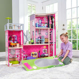 KidKraft Uptown Modern Wooden Dollhouse – 3 Floors, Pool, Elevator, Lights, Sounds & 36 Accessories