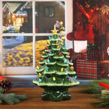 Mr. Christmas 14" Nostalgic Ceramic Christmas Tree – Green LED Holiday Tabletop Decoration