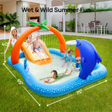 Inflatable Water Park Pool with Slide & Sprinkler, 95" x 75" x 40" Family Splash Pool