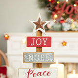 Glitzhome 20.08" Wooden Christmas Tree Table Décor with 6 Colorful Signs and Star Topper