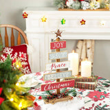 Glitzhome 20.08" Wooden Christmas Tree Table Décor with 6 Colorful Signs and Star Topper