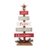 Glitzhome 20.08" Wooden Christmas Tree Table Décor with 6 Colorful Signs and Star Topper