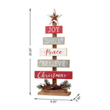 Glitzhome 20.08" Wooden Christmas Tree Table Décor with 6 Colorful Signs and Star Topper
