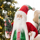 Glitzhome 18" Peppermint Santa Christmas Figurine with Porcelain Face and Faux-Fur Trim
