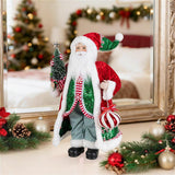 Glitzhome 18" Peppermint Santa Christmas Figurine with Porcelain Face and Faux-Fur Trim