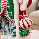 Glitzhome 18" Peppermint Santa Christmas Figurine with Porcelain Face and Faux-Fur Trim