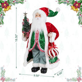 Glitzhome 18" Peppermint Santa Christmas Figurine with Porcelain Face and Faux-Fur Trim