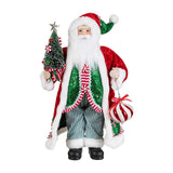 Glitzhome 18" Peppermint Santa Christmas Figurine with Porcelain Face and Faux-Fur Trim