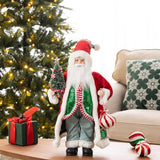 Glitzhome 18" Peppermint Santa Christmas Figurine with Porcelain Face and Faux-Fur Trim