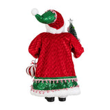 Glitzhome 18" Peppermint Santa Christmas Figurine with Porcelain Face and Faux-Fur Trim