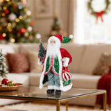 Glitzhome 18" Peppermint Santa Christmas Figurine with Porcelain Face and Faux-Fur Trim