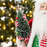 Glitzhome 18" Peppermint Santa Christmas Figurine with Porcelain Face and Faux-Fur Trim