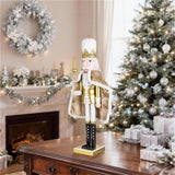Glitzhome 24" Handcrafted Wooden Gold King Christmas Nutcracker with Jeweled Crown and Staff